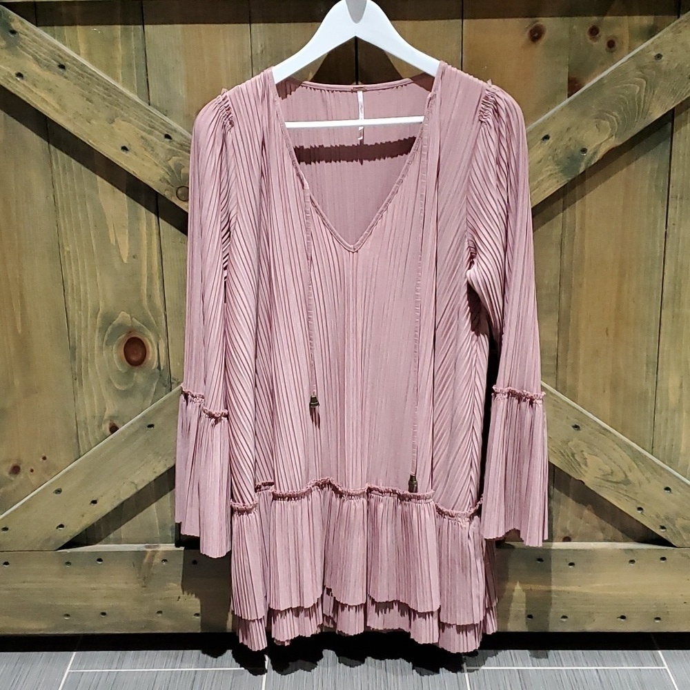 FREE PEOPLE PINK CLAY  MINI DRESS SIZE XS Boho Cowgirl
